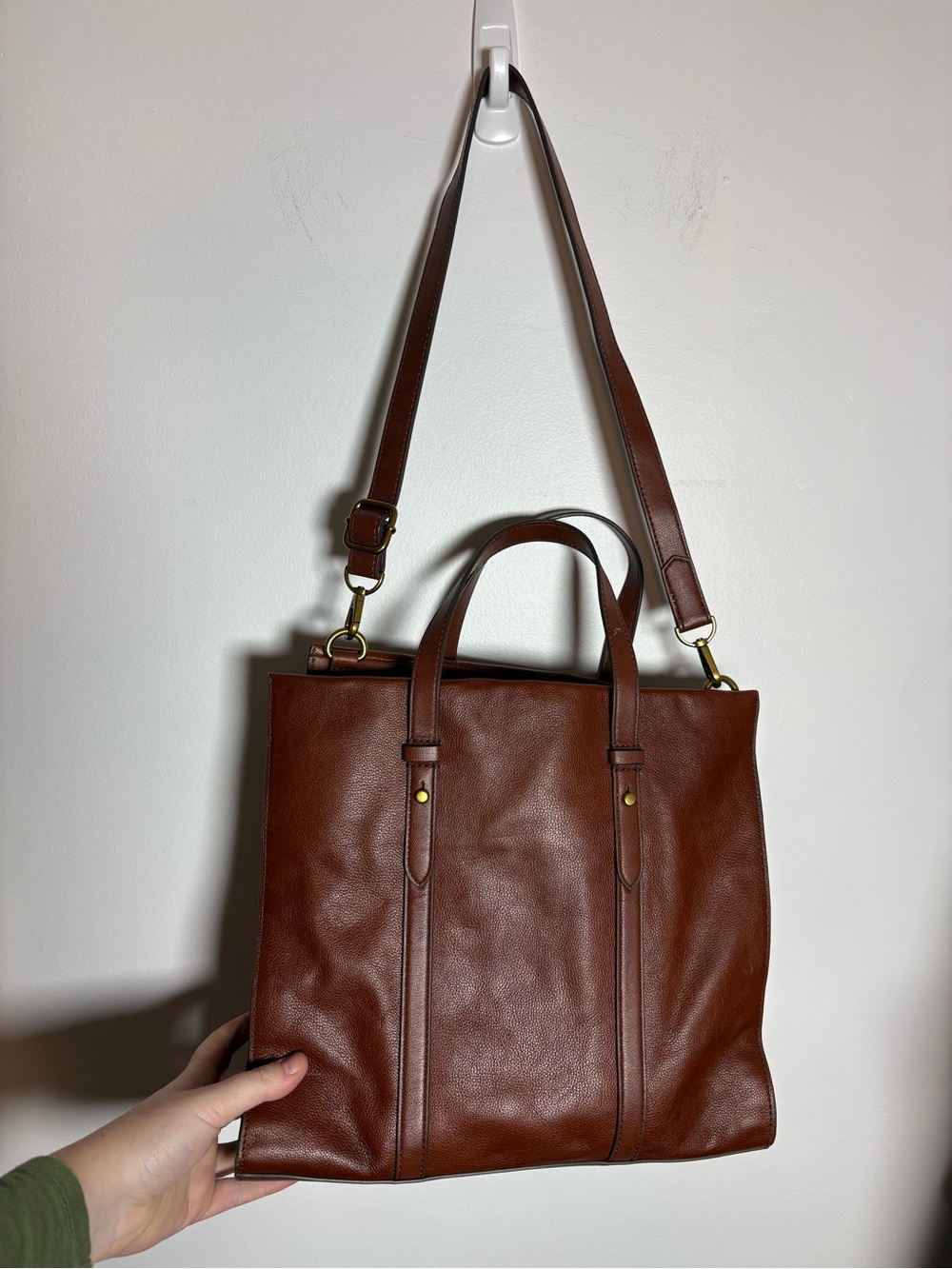 Fossil Chestnut Brown Leather Tote with Adjustable Strap